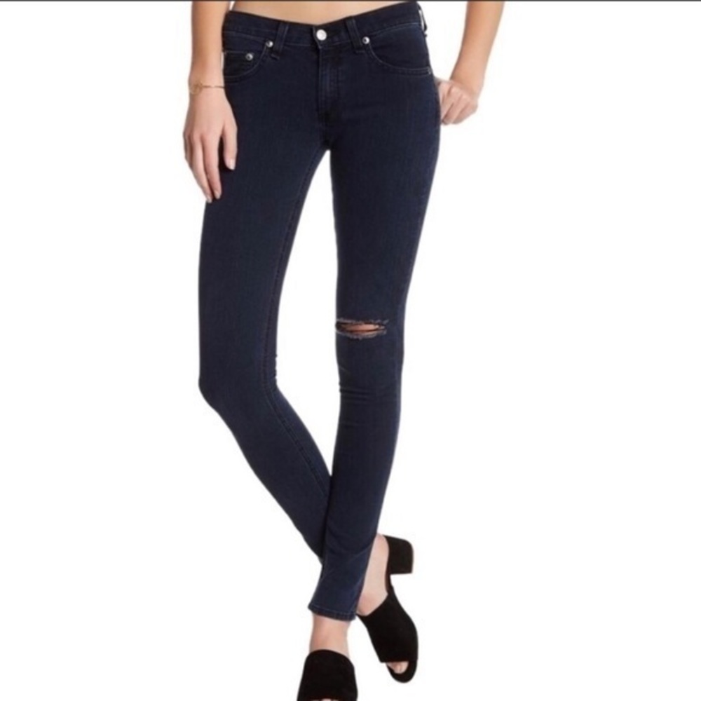 Rag & Bone Skinny Distressed Jeans In Terra Blue Size 27